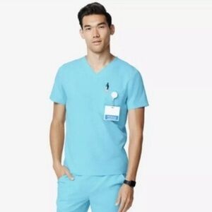 Fig Limited Edition Neon Blue Men’s Leon 3 Pocket Scrub Top